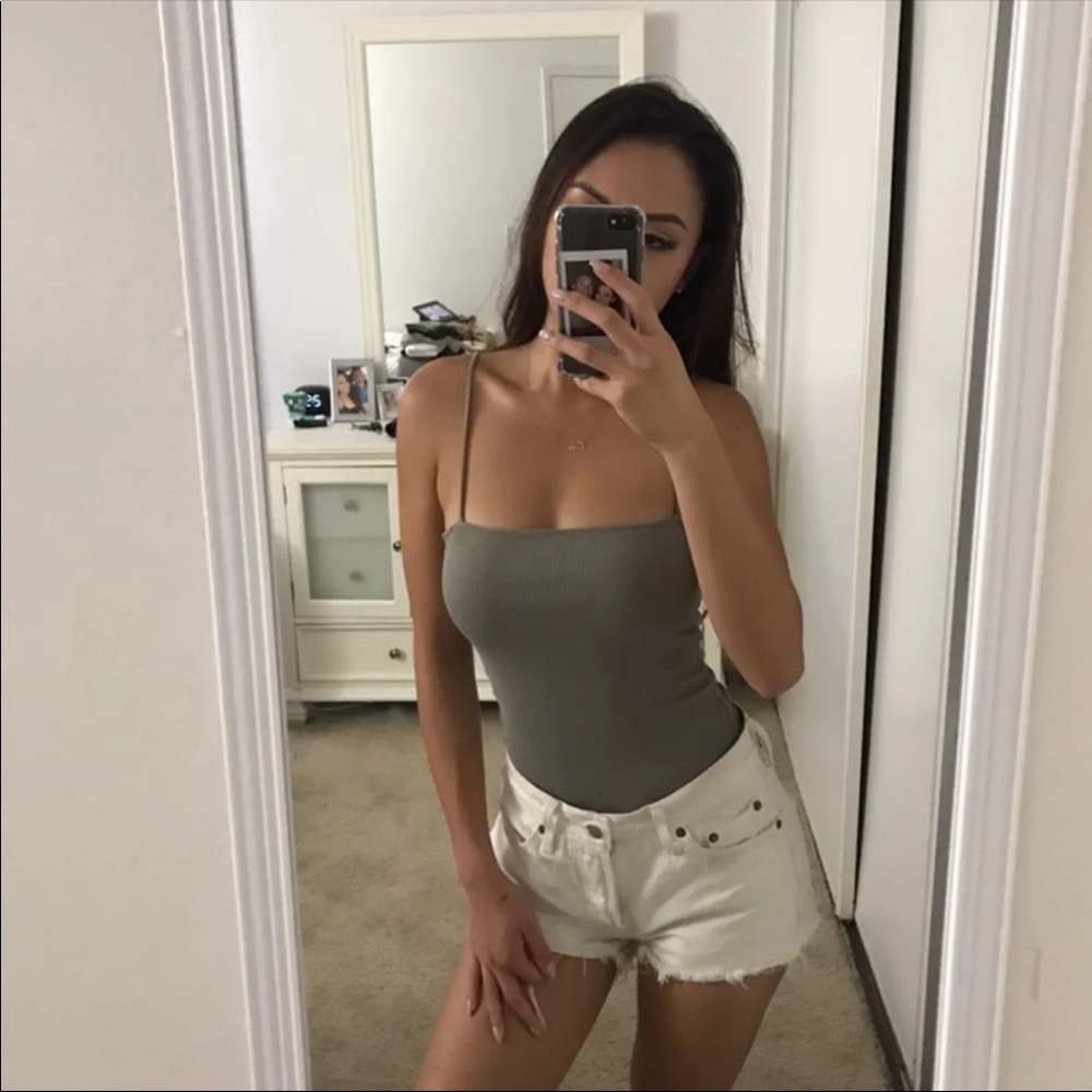 Olive Green Ribbed Bodysuit